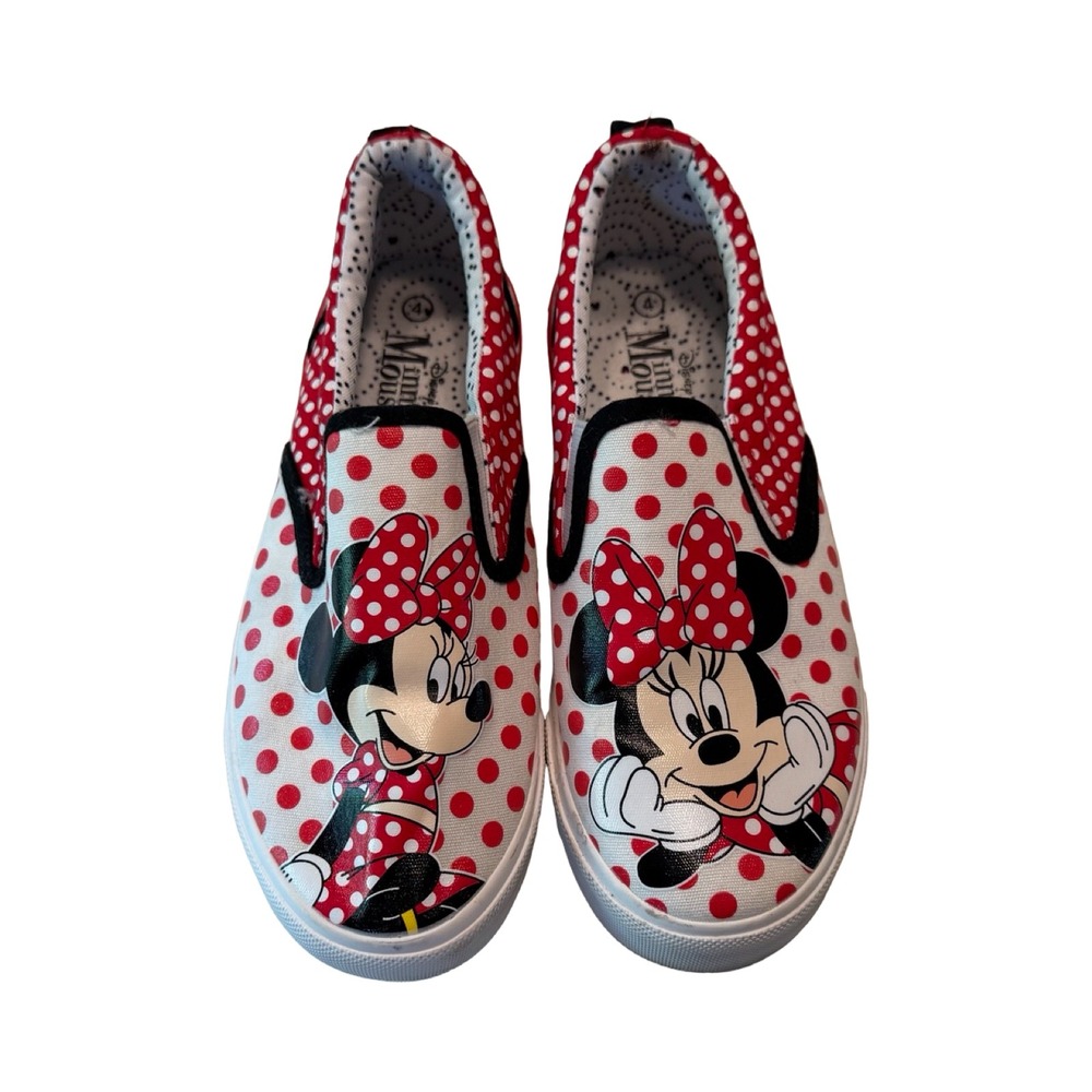 Ground Up‎ Disney Minnie Mouse Polka Dot Slip On Sneakers Kids Size 4 Red White